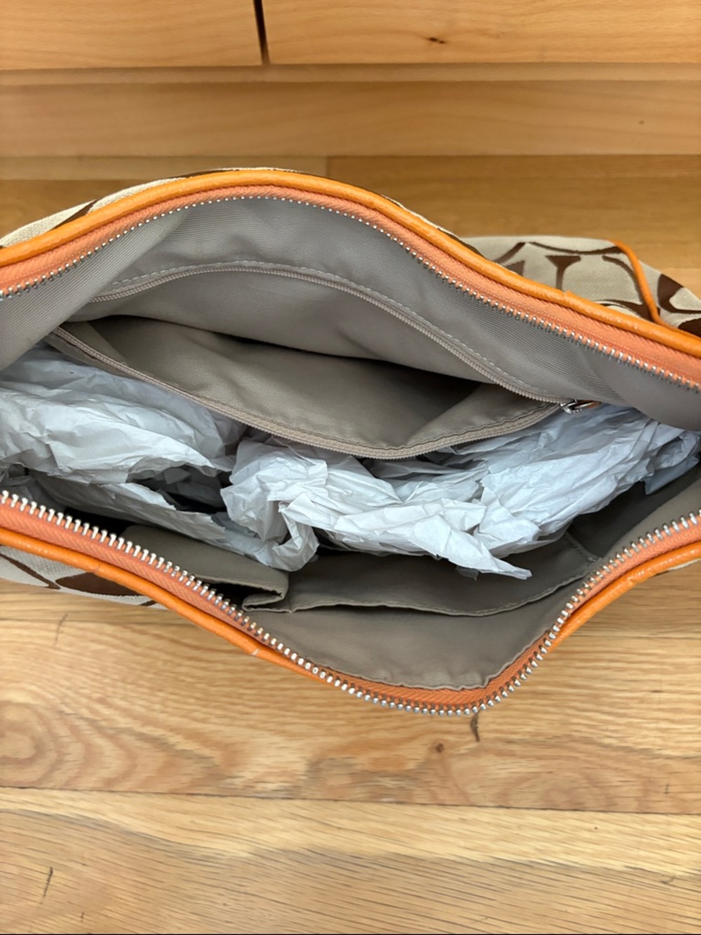 Coach Canvas Signature Hobo with Orange Trim - Picture 8 of 11
